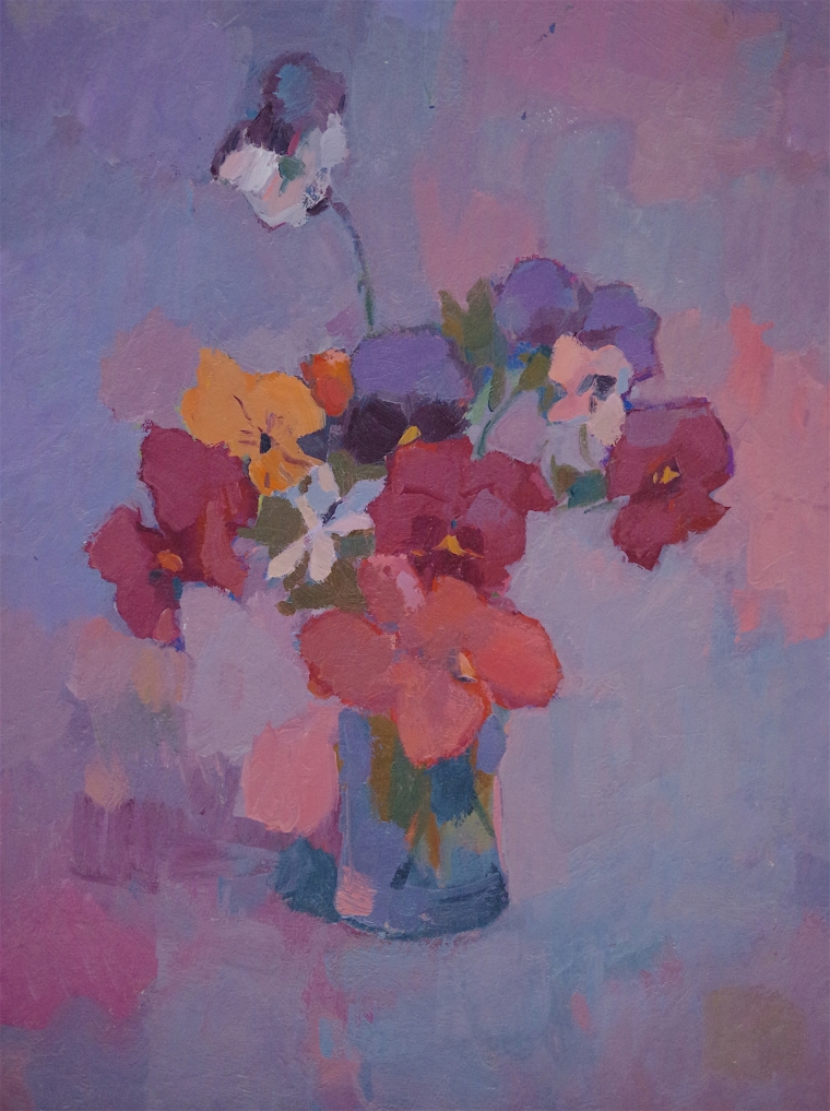 Vase of Pansies, Flowers oil Painting, Contemporary handmade art, One of a Kind, Signed with Certificate of Authenticity 